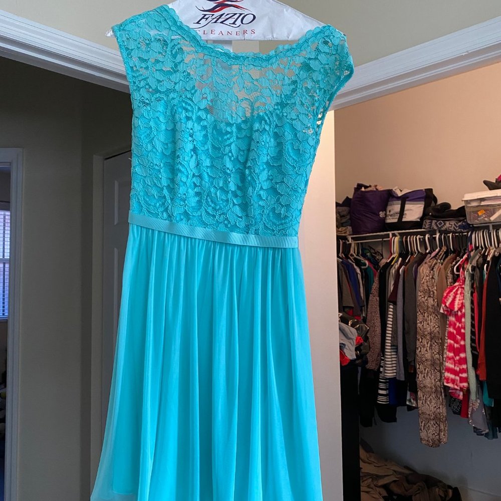 Short Lace and Mesh Dress with Illusion Neckline